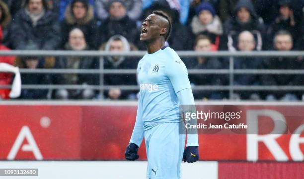Mario Balotelli of Marseille during the french Ligue 1 match between Stade de Reims and Olympique de Marseille at Stade Auguste Delaune on February...