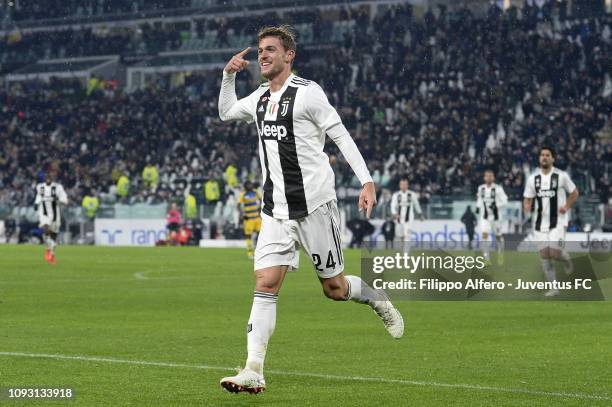 Daniele Rugani of Juventus celebrates after scoring the second goal of his team during the Serie A match between Juventus and Parma Calcio at Allianz...