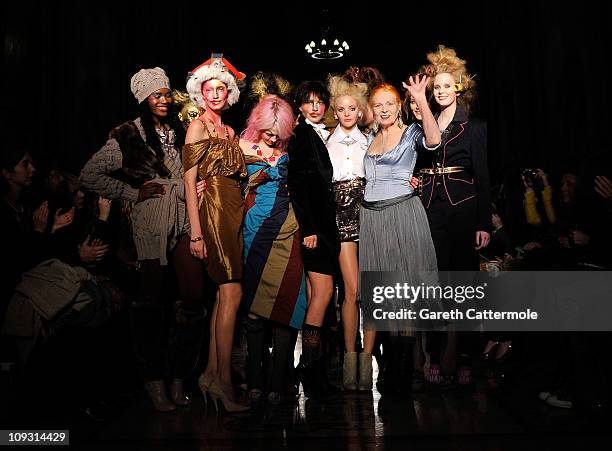 Designer Vivienne Westwood walks the runway at the Vivienne Westwood Red Label Show at London Fashion Week Autumn/Winter 2011 at on February 20, 2011...