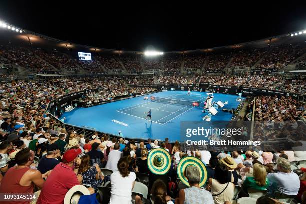 General view during the mens final during day seven of the 2019 Sydney International at Sydney Olympic Park Tennis Centre on January 12, 2019 in...
