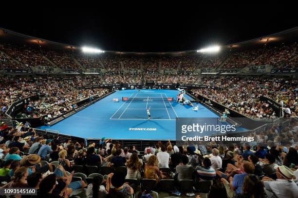 General view during the mens final during day seven of the 2019 Sydney International at Sydney Olympic Park Tennis Centre on January 12, 2019 in...