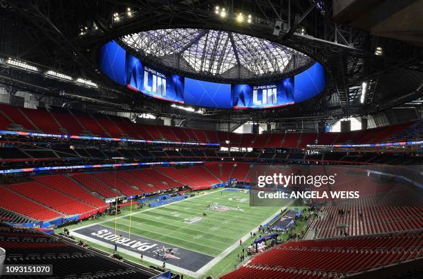 View of the Mercedes-Benz Stadium in Atlanta, Georgia on February 2, 2019. - The New England Patriots will meet the Los Angeles Ram at Super Bowl...