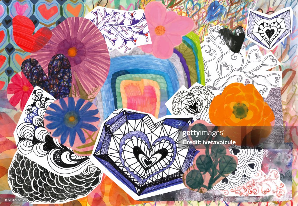 Collage di fiori e cuori