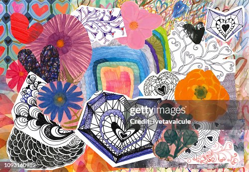 Flowers and hearts collage Flowers and hearts collage