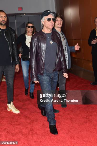 Jon Bon Jovi arrives to Michael Rubin's Fanatics Super Bowl Party at the College Football Hall of Fame on February 2, 2019 in Atlanta, Georgia.