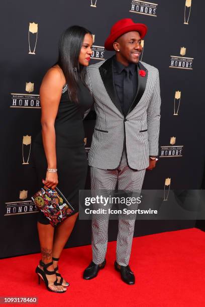 Carolina Panthers linebacker Thomas Davis poses for photos on the red carpet at the NFL Honors on February 2, 2019 at the Fox Theatre in Atlanta, GA.