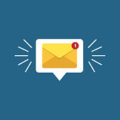 Unread email notification. New message vector illustration. Yellow email alert. Isolated on colorful background.