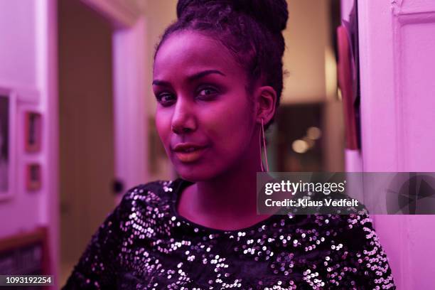 Portrait of young woman at New Years party