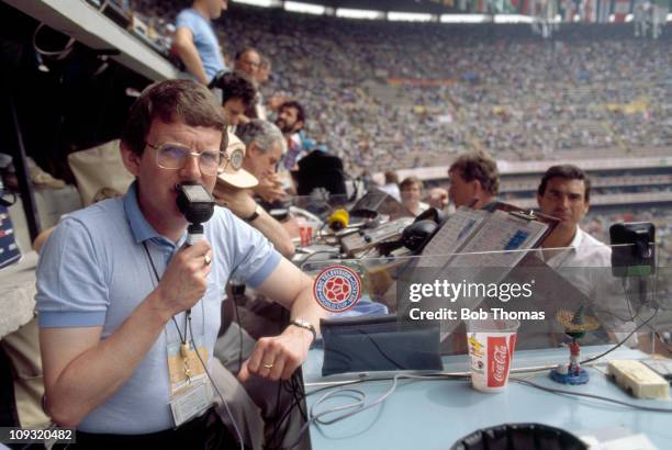 Television Football Commentator, John Motson, working in the Azteca Stadium in Mexico City prior to the opening match of the 1986 World Cup Finals...