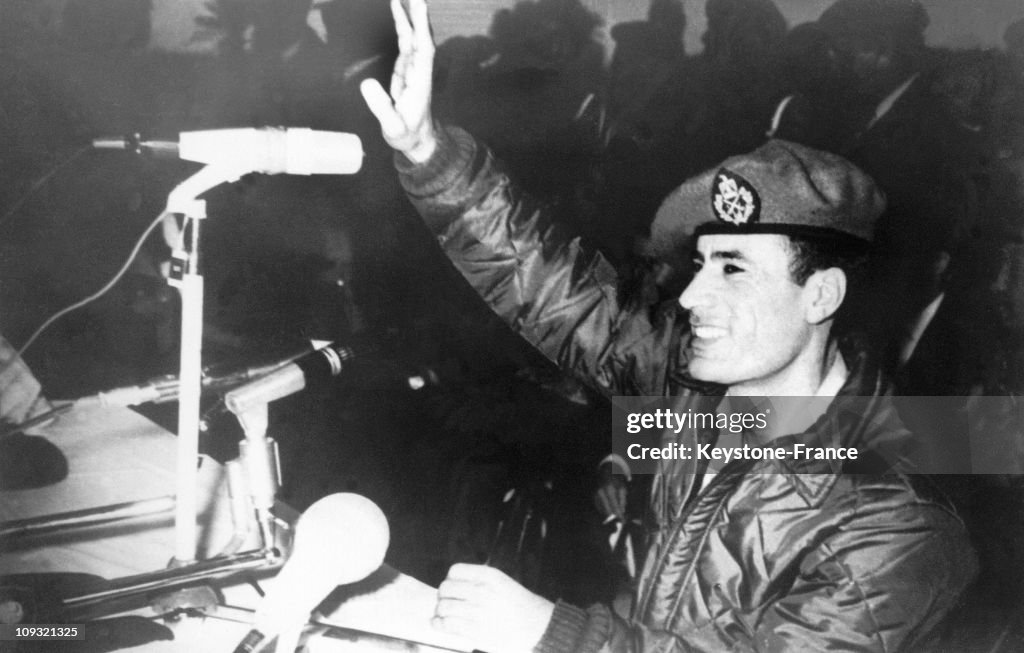 Muammar al Gaddafi Saluting The Lybians In  1969