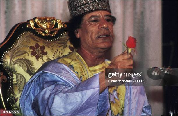 Muammar al Ghadafi during an African summit in Tripoli.