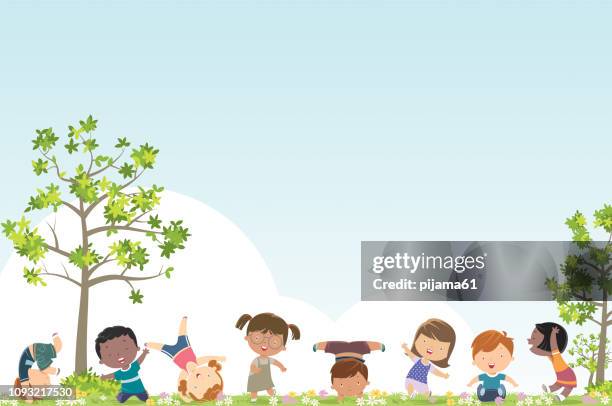ilustraciones, imágenes clip art, dibujos animados e iconos de stock de niños y fondo primavera - niños-africanos-negros-sonriendo