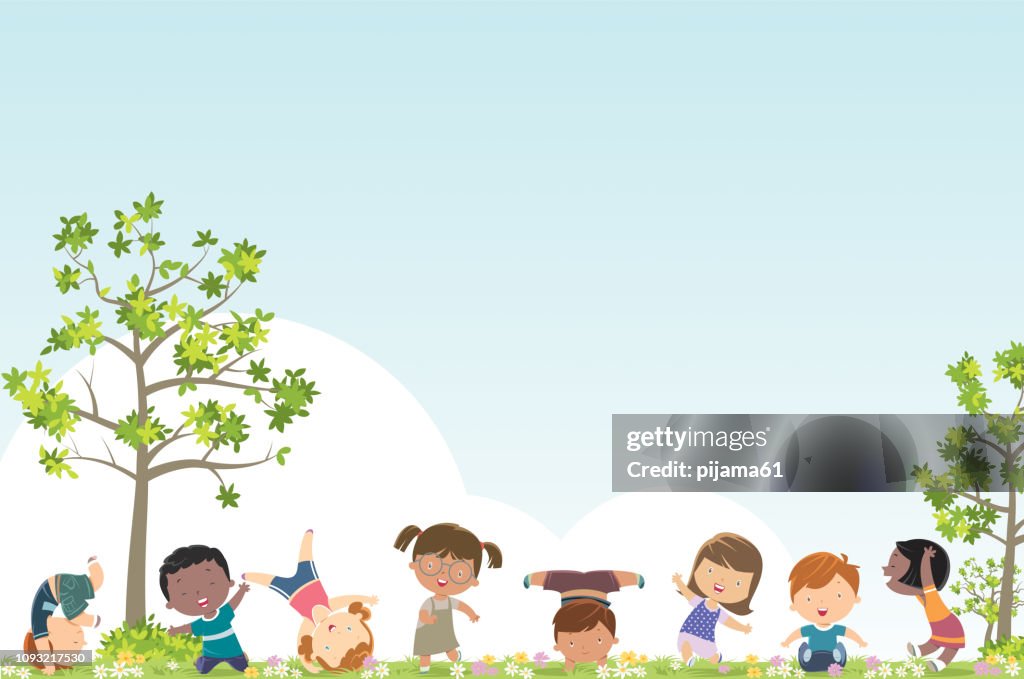 Lente achtergrond en kinderen