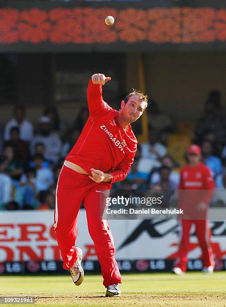 Brendan Taylor of Zimbabwe bowls during 2011 ICC World Cup Group A match between Australia and Zimbabwe at the Sardar Patel Stadium on February 21,...