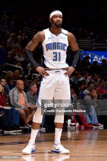 Terrence Ross of the Orlando Magic looks on during the game against the Brooklyn Nets on February 2, 2019 at Amway Center in Orlando, Florida. NOTE...