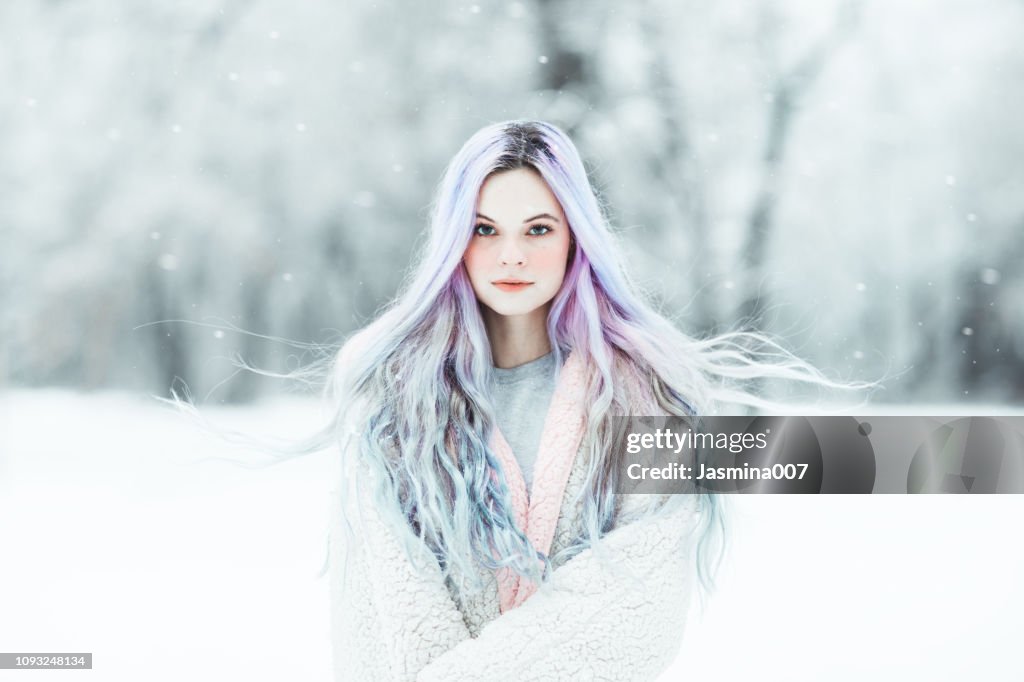 Beautiful young woman with colorful dyed hair