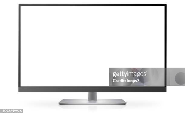ilustraciones, imágenes clip art, dibujos animados e iconos de stock de moderno monitor o la tv en blanco - monitor de computador