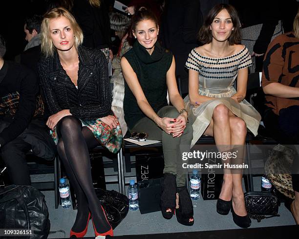 Jacquetta Wheeler, Olivia Palermo and Alexa Chung attend the Erdem London Fashion Week Autumn/Winter 2011 show at the University of Westminster on...