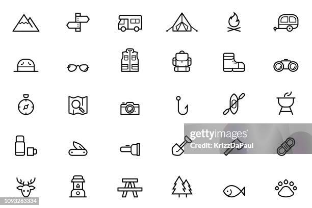 camping-icons - camping vector stock-grafiken, -clipart, -cartoons und -symbole