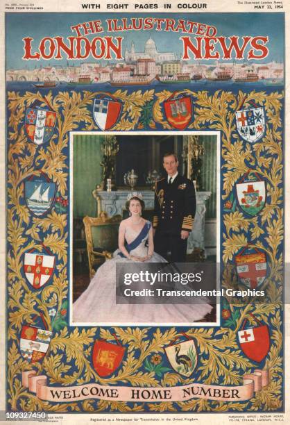 Newly crowned Queen Elizabeth and King George are on the cover of The Illustrated London News for May 22, 1954.