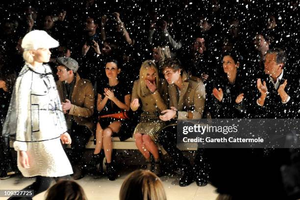 Sam Claflin, Rachel Bilson, Kate Boswroth, Douglas Booth, Stella Tennant and Mario Testino during the Burberry Prorsum Show at London Fashion Week...