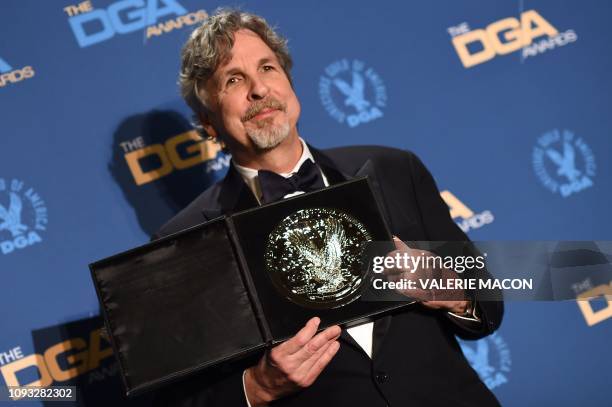 Director Peter Farrelly poses with the Nomination Medallion for Outstanding Directorial Achievement in Feature Film for "Greenbook" in the press room...