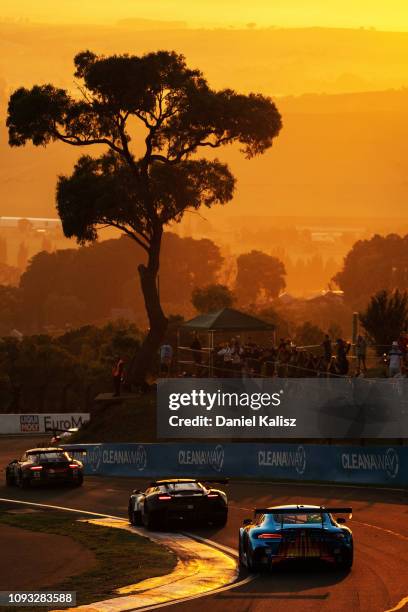 Drivers compete during the Bathurst 12 Hour Race at Mount Panorama on January 31, 2019 in Bathurst, Australia.