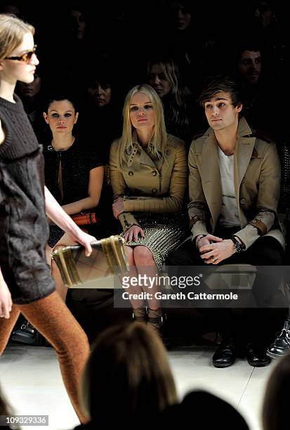 Rachel Bilson, Kate Bosworth and Douglas Booth attend the Burberry Prorsum Show at London Fashion Week Autumn/Winter 2011 at Kensington Gardens on...