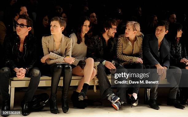 Nick Brown , Nina Porter , Ben Lovett , Ellie Goulding , Jamie Hince and Alison Mosshart attend the Burberry Prorsum Show at London Fashion Week...