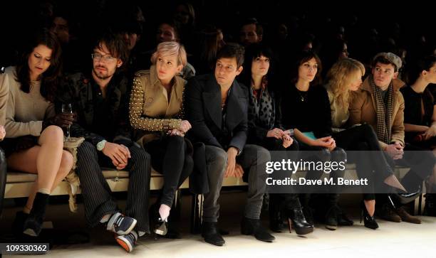 Ben Lovett, Ellie Goulding, Jamie Hince, Alison Mosshart, Alexa Chung, Laura Haddock and Sam Claflin attend the Burberry Prorsum Show at London...