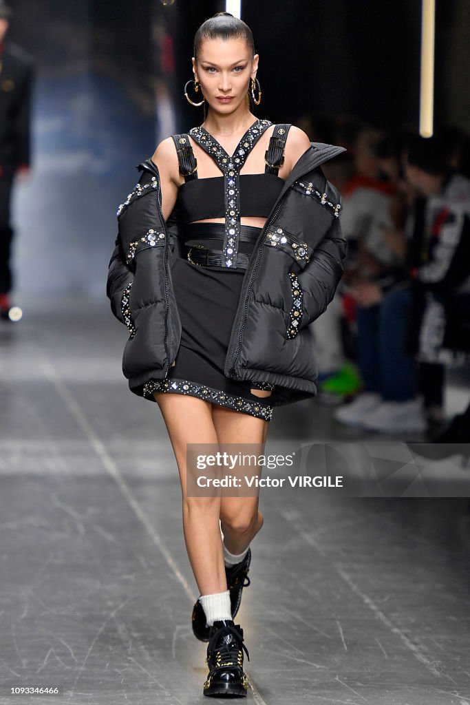 Bella Hadid walks the runway at the Versace show during Milan... News ...