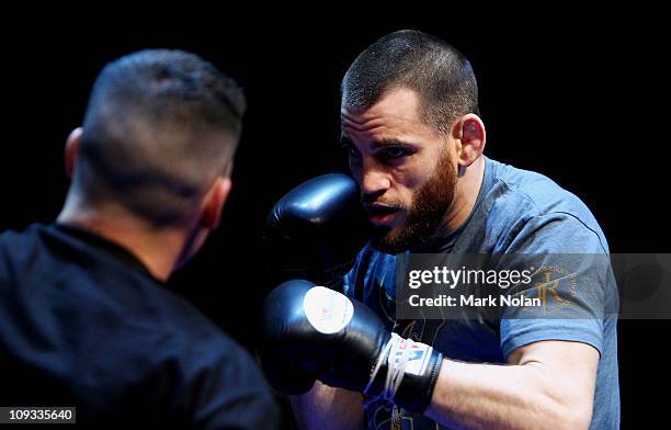 Jon Fitch does some glove work during an Open Workout ahead of UFC Sydney 127 at Star City on February 22, 2011 in Sydney, Australia.