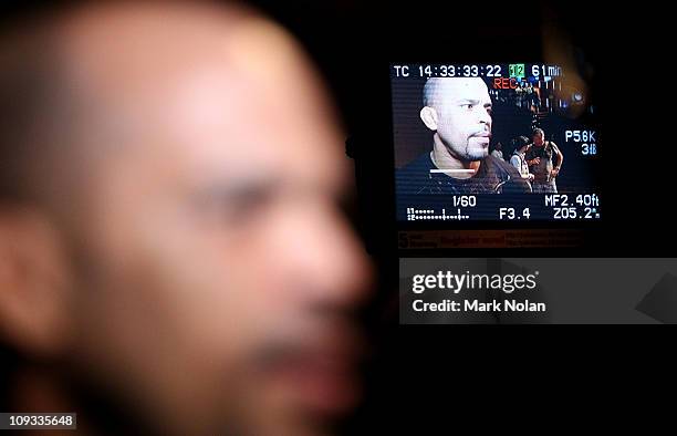 George Rivera talks to the meida during an Open Workout ahead of UFC Sydney 127 at Star City on February 22, 2011 in Sydney, Australia.