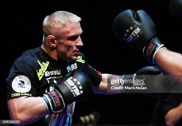 Denis Siver does some glove work during an Open Workout ahead of UFC Sydney 127 at Star City on February 22, 2011 in Sydney, Australia.