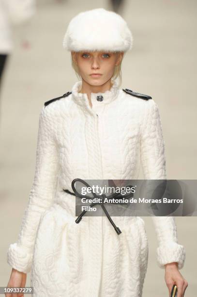 Model walks the runway at the Burberry Prorsum Autumn/Winter 2011 show at London Fashion Week on February 21, 2011 in London, England.