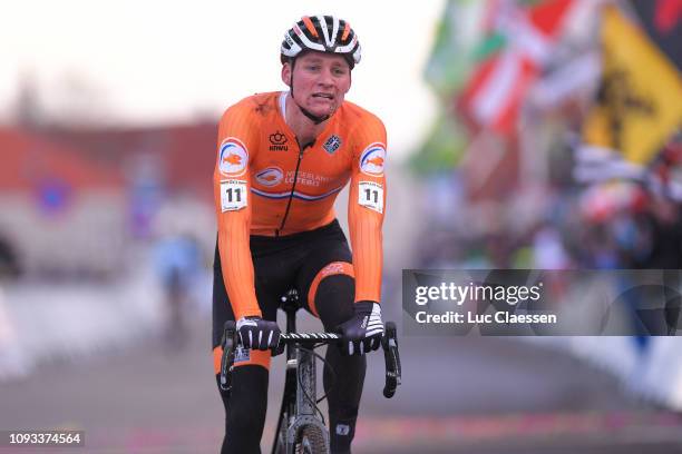 Arrival / Mathieu Van Der Poel of The Netherlands and Team The Netherlands / Celebration / during the 70th Cyclo-cross World Championships Bogense...