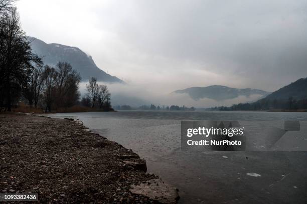 The natural spectacle of the frozen Lake of Endine. Every year, the small lake in the province of Bergamo, freezes during the winter. February 2,...