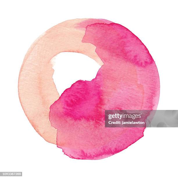 coral-pink lackiert aquarell kreis isoliert auf weißem hintergrund - farbprobe stock-grafiken, -clipart, -cartoons und -symbole