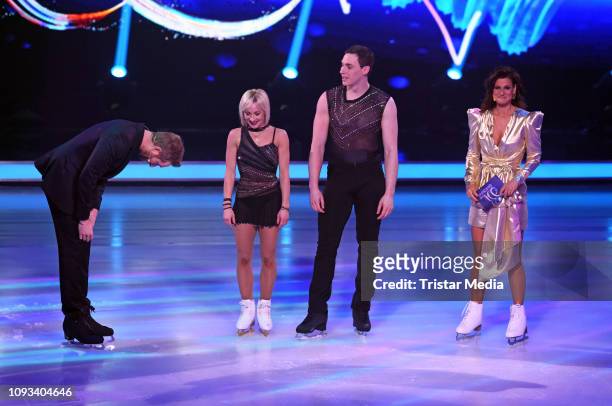 Daniel Boschmann, Aljona Savchenko, Bruno Massot, Marlene Lufen during the 'Dancing On Ice' Sat.1 TV show on February 3, 2019 in Cologne, Germany.