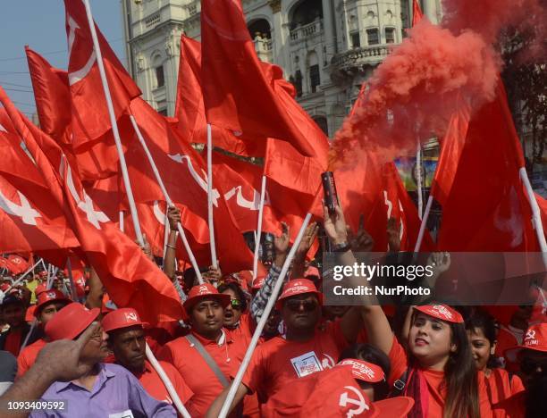 Activists of the Left front attend a mass meeting in a mega rally ahead of the 2019 Lok Sabha election in Kolkata , India on Sunday, 3rd February...