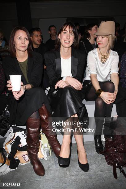 Samantha Cameron poses on the front row at the Meadham Kirchhoff Show at London Fashion Week Autumn/Winter 2011 at TopShop Venue on February 22, 2011...