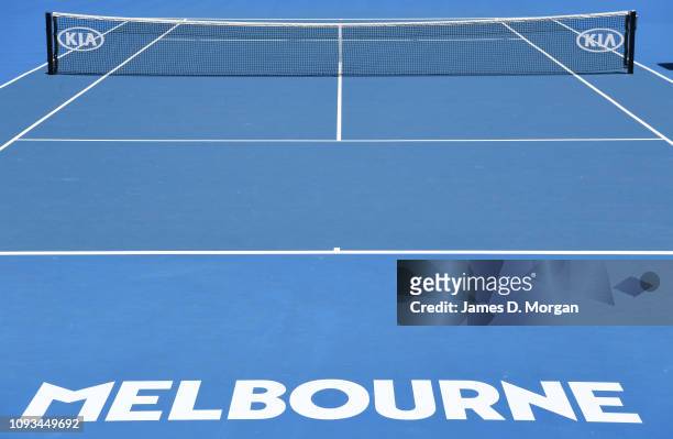 An outside court ready for action ahead of day one of the Australian Open at Melbourne Park on January 13, 2019 in Melbourne, Australia.