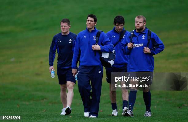 Wales player James Hook turns up for training with team mates for Wales training at the Vale training Complex on February 22, 2011 in Cardiff, Wales.