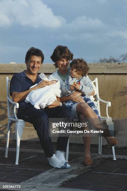 American actor Dustin Hoffman with his wife Lisa and two of their children, circa 1983.