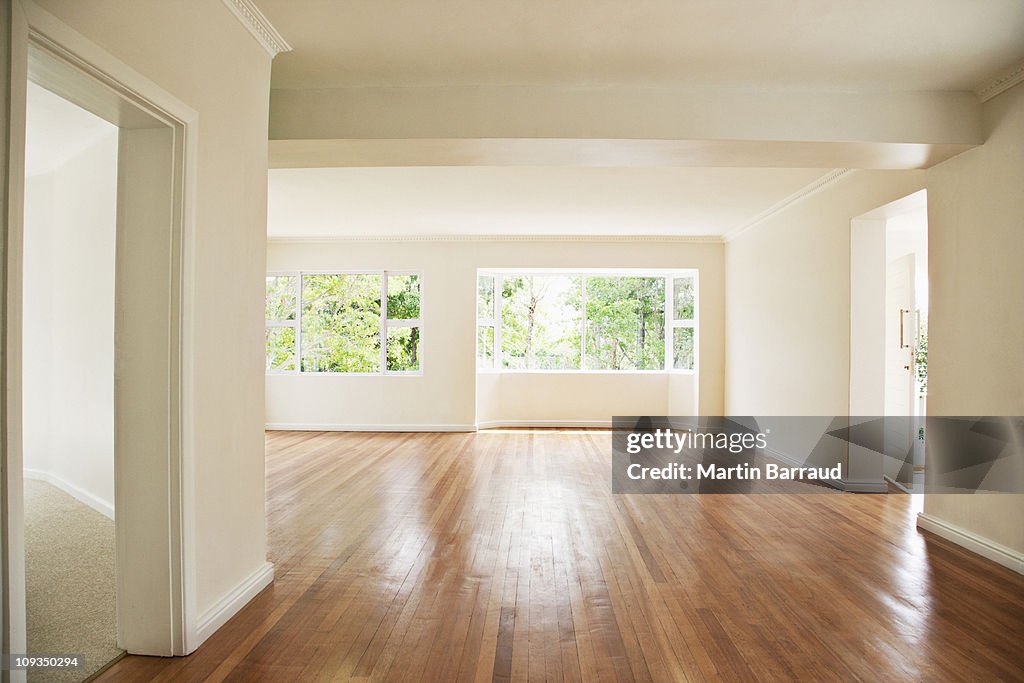 Empty living room with white walls
