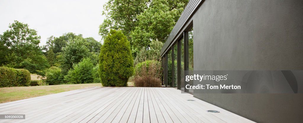 Patio and backyard of modern house