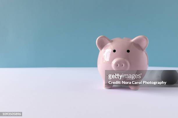 pink piggy bank - education retirement stock-fotos und bilder