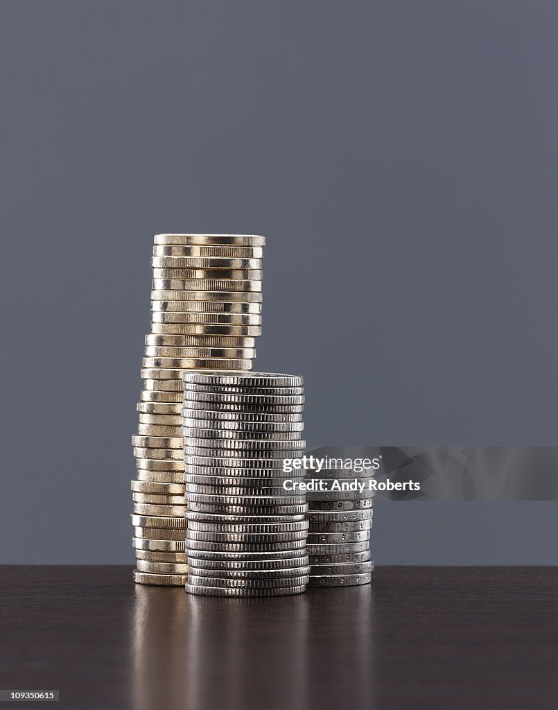 Various stacks of coins