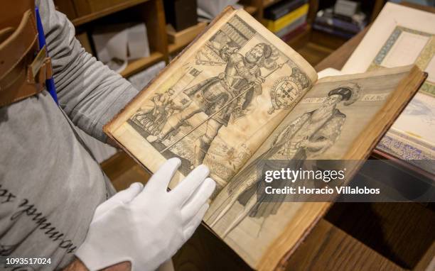 Specialist Rui Moutinho shows a copy of the first English edition of The Lusiad by Luis Vaz de Camoes, valued in 18.000 euros, at "Sala Gemma" in...