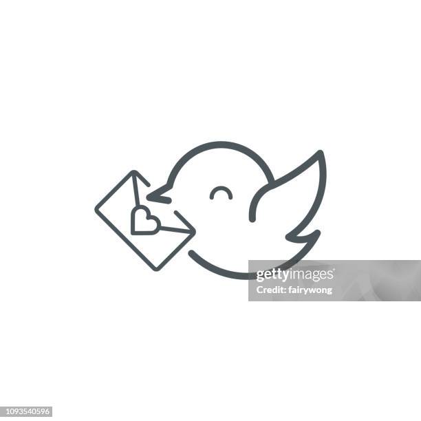 ilustraciones, imágenes clip art, dibujos animados e iconos de stock de pájaro con icono de amor letra - homing pigeon